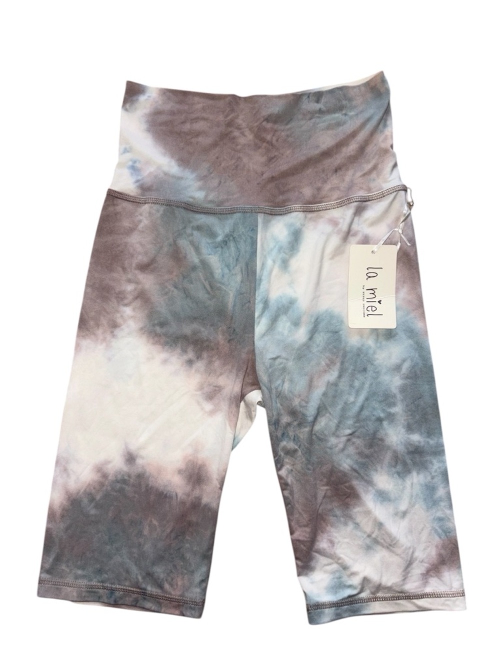 La Miel Tie-Dye High Waist Bike Shorts - Blue & Taupe